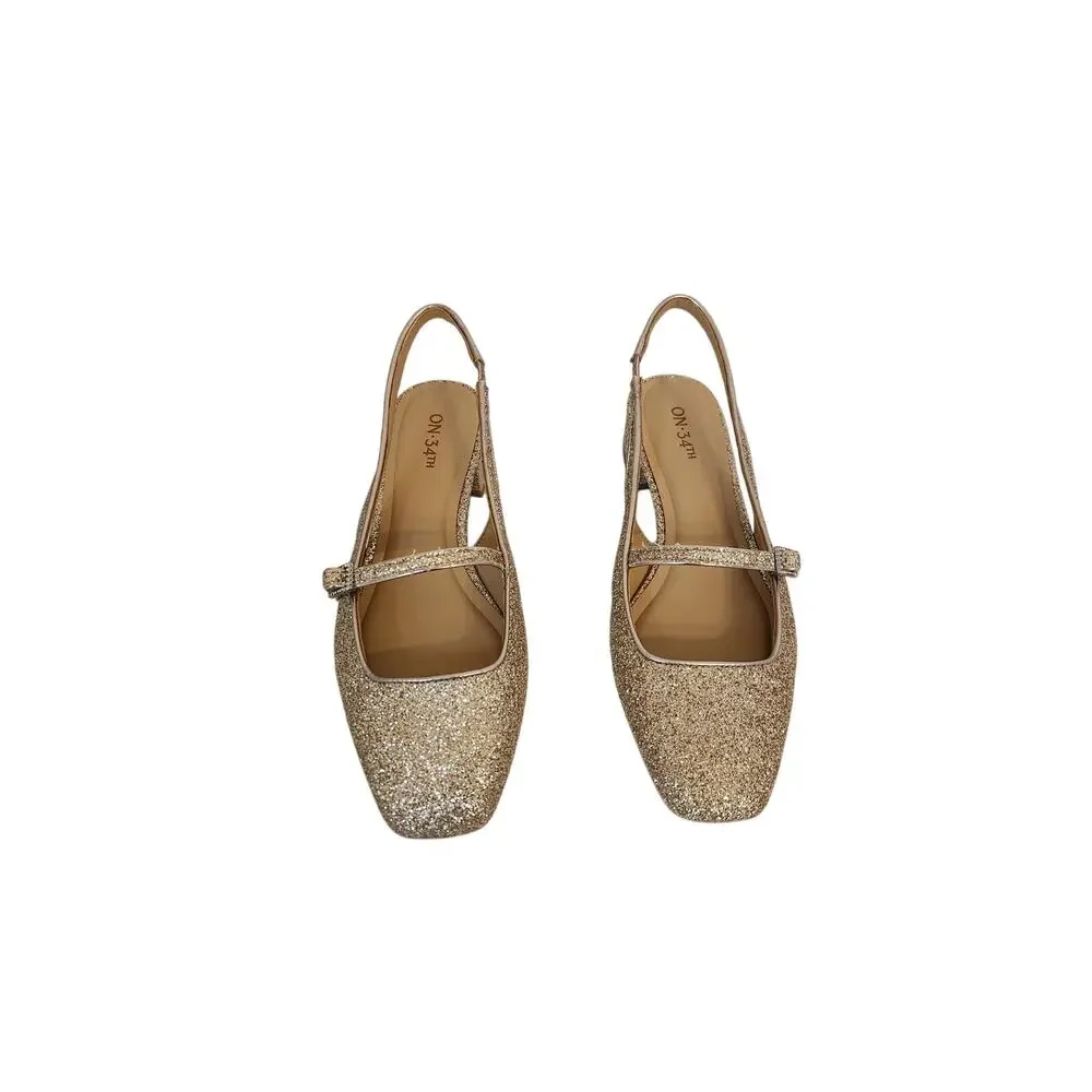 New On 34th Women's Amelia Buckled Slingback Pumps Rose Gold Glitter 8M